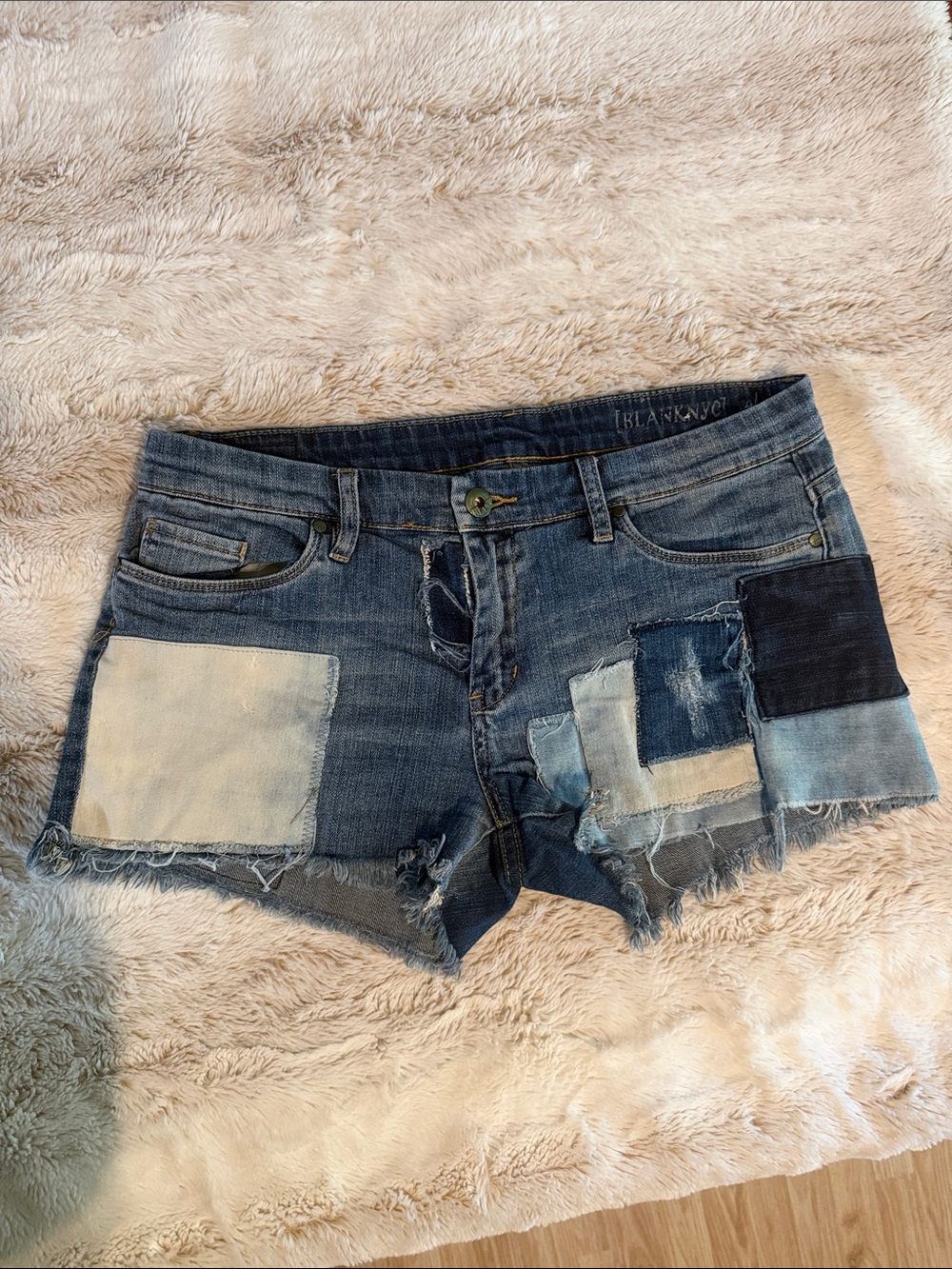 Blank NYC Patchwork Denim Shorts - Blue